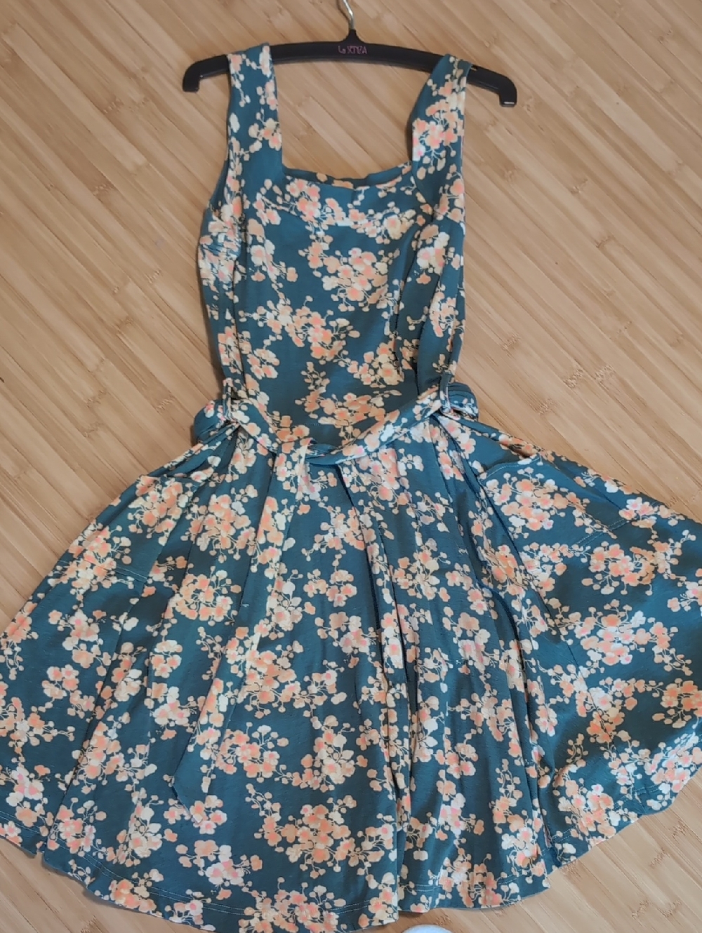 Effie's Heart Teal Floral Fit & Flare Mini Dress with Peach Accents